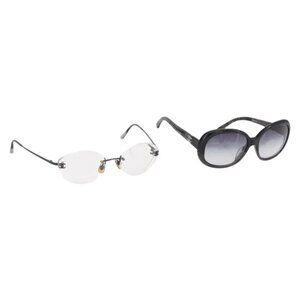 CHANEL Sunglasses plastic 2 Set Brown White CC Auth bs31489